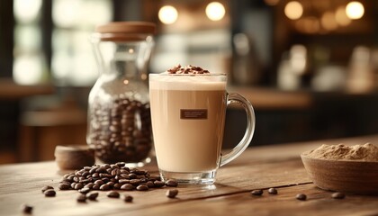 Creative Beverage Fusion: Elegant Coffee and Milk Abstract in Transparent Glass. Minimalist Composition for Cafe Marketing, Menu Design, and Seasonal Promotions. Versatile Graphic Template with Stylis