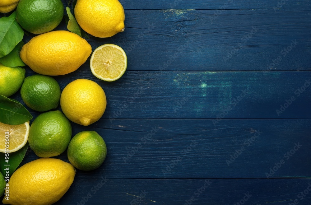 Canvas Prints Lemons and Limes on Blue Wooden Background