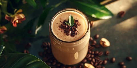 Creative Beverage Fusion: Elegant Coffee and Milk Abstract in Transparent Glass. Minimalist Composition for Cafe Marketing, Menu Design, and Seasonal Promotions. Versatile Graphic Template with Stylis