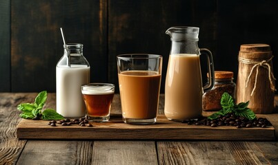 Creative Beverage Fusion: Elegant Coffee and Milk Abstract in Transparent Glass. Minimalist Composition for Cafe Marketing, Menu Design, and Seasonal Promotions. Versatile Graphic Template with Stylis