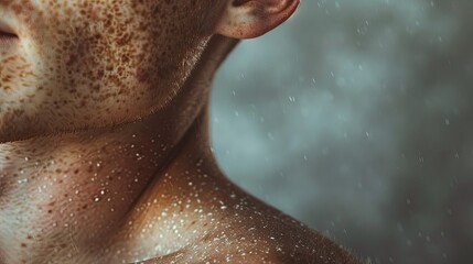 Naklejka premium Close-up of a person's arm with a small birthmark, showing the unique marking and texture of the skin. The background is softly blurred to emphasize the arm.