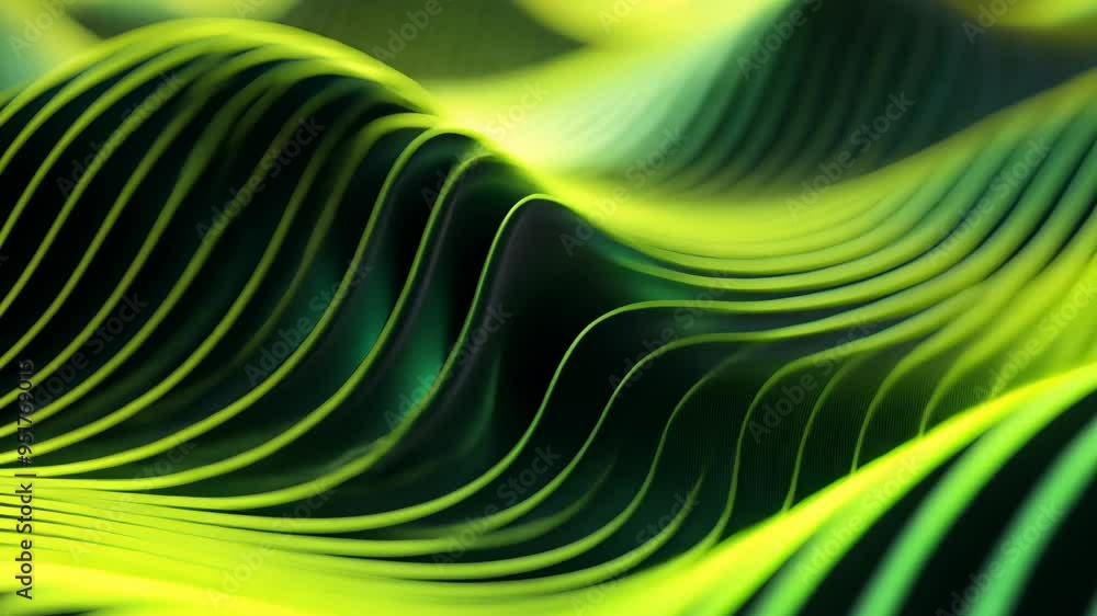 Poster captivating green waves undulate elegantly over a textured surface in a serene natural light setting