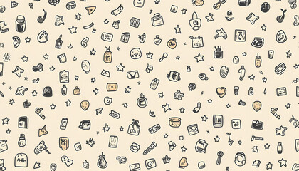 Fototapeta premium Repeating small icons, like stars, dots, or simple symbols, evenly spaced on a neutral background for a subtle pattern.