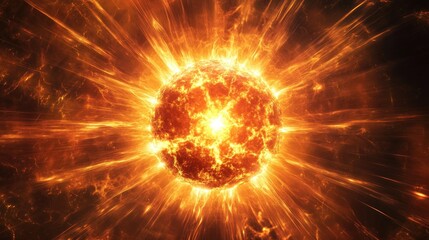 Fototapeta premium A powerful depiction of nuclear fusion, with intense beams of radioactivity radiating from a central core, symbolizing immense energy.