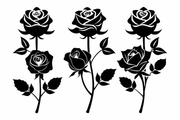 Rose silhouette set of decorative leaves. Flower vector illustration