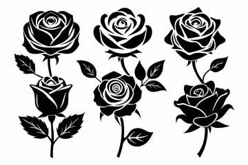 Rose silhouette set of decorative leaves. Flower vector illustration