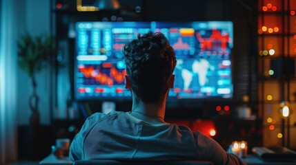 Man Looking at Stock Market Data on Computer Screen
