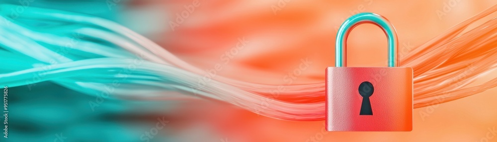 Poster colorful digital illustration of a padlock symbolizing security and privacy in the digital age, with