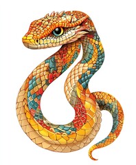 Fototapeta premium A colorful, stylized illustration of a snake with intricate scales and vibrant patterns.