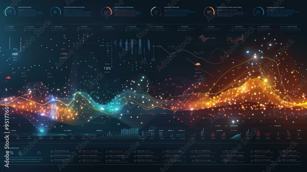 Poster futuristic digital data visualization with graphs and charts