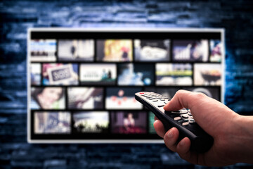 Stream movie on tv. Series online service subscription. VOD, on demand video, streaming platform....