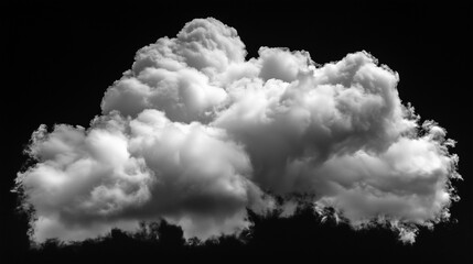 A white cloud isolated on black background. Texture overlays. Design element.
