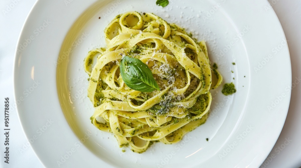 Poster Pesto Pasta on a White Plate