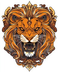 A stylized lion head with intricate floral designs, showcasing strength and majesty.