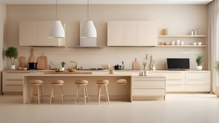 Modern, light beige background for a kitchen mockup. Artificial Intelligence