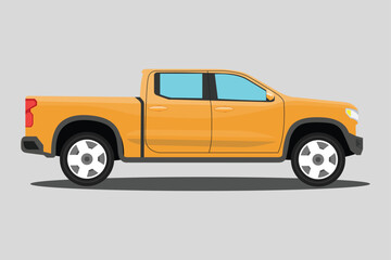 Vector illustration of pickup truck in cartoon flat style. Off-road car on grayscale background. Image of a land vehicle strong durability and comfort. Gasoline car, electric car