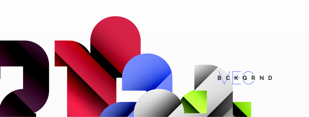 Colorful curve geometric shapes on white