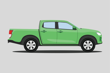 Vector illustration of pickup truck in cartoon flat style. Off-road car on grayscale background. Image of a land vehicle strong durability and comfort. Gasoline car, electric car © Kidung Paripurna