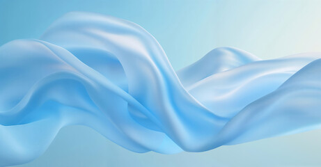 Obraz premium Blue fabric flowing in the air on light blue background