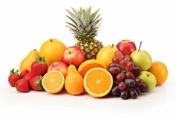 Fruits Pile isolated on white background. Generative ai