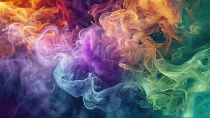 Fototapeta premium Abstract colorful smoke swirls against a black background.