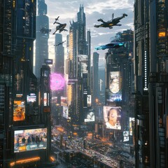 A futuristic cityscape dominated by towering AI-powered skyscrapers By Generated AI