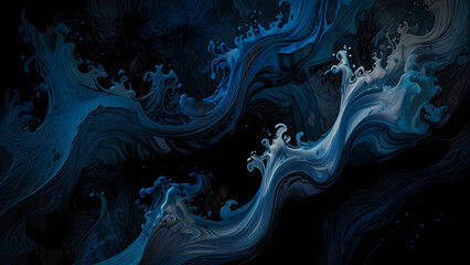 Obraz premium Abstract background featuring flowing streams of ink in various shades of black and deep blue