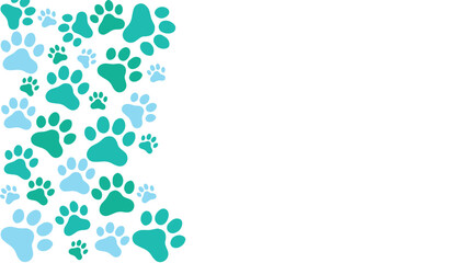 Seamless blue and green colors dog or cat paw prints. Animals print border frame with copy space for backgrounds, patterns, websites, showcases design, greeting cards, child prints, wallpapers, etc © Ayeen