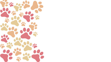Seamless pink and neutral colors dog or cat paw prints. Animals print border frame with copy space. For backgrounds, patterns, websites, showcases design, greeting cards, child prints, wallpapers, etc