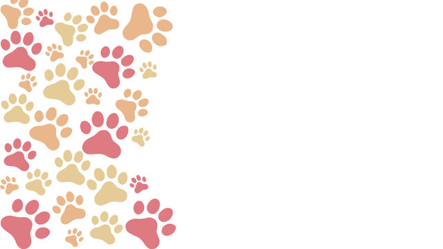 Seamless pink and neutral colors dog or cat paw prints. Animals print border frame with copy space. For backgrounds, patterns, websites, showcases design, greeting cards, child prints, wallpapers, etc