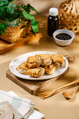 Tahu Walik, Inside Out Crispy Tofu Stuffed is a processed tofu snack fried in starch and other ingredients with Meatball Tahu Walik also known as Tahu Bakso