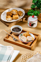 Tahu Walik, Inside Out Crispy Tofu Stuffed is a processed tofu snack fried in starch and other ingredients with Meatball Tahu Walik also known as Tahu Bakso