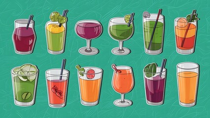 Obraz premium Set of different drinks on bright background