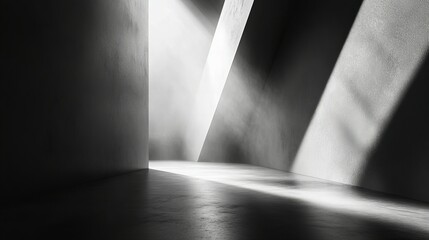Abstract Background of a Room Space Flooded with Sharp Broken Light Rays in Black and White for Artistic Use