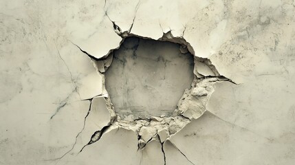 Cracked hole in a marble surface showing a rough, jagged interior