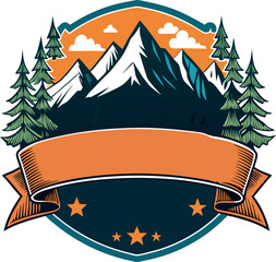 Forest landscape trees silhouettes with sunset on background. T-shirt or poster illustration.
