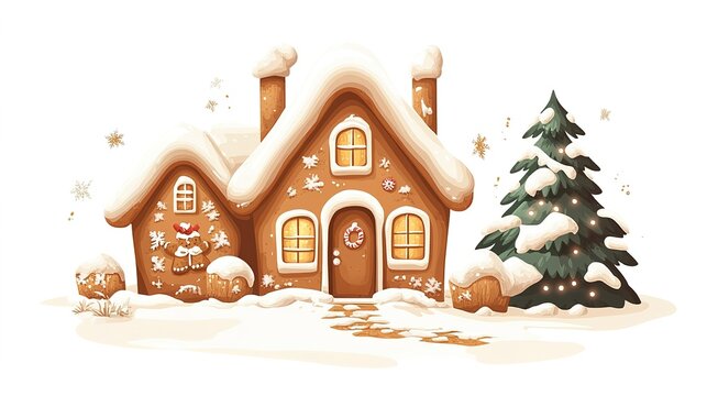 Christmas Gingerbread House Icon, Featuring Festive Decorations and Sweet Detailing. Perfect for Holiday Themes and Seasonal Designs, Capturing the Cheerful Spirit of Christmas with a Classic Confecti