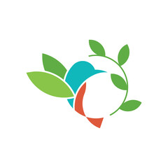 Colorful Hummingbird and leaves Logo Concept