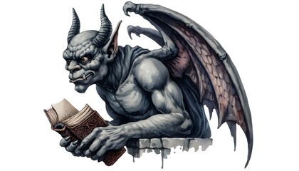 Fototapeta premium Gargoyle, watercolor clipart illustration with isolated background.