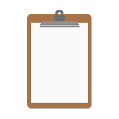 Vector illustration of wooden clipboard with white paper in cartoon flat style. Art design blank template mockup. Abstract concept graphic element