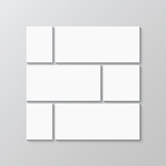 Photo collage brandboard template. Mood board background. Gallery banner. Scrapbook square layout. Album moodboard grid. Portfolio images mockup. Mosaic picture frame. Vector illustration