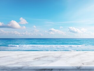Fototapeta premium Serene ocean view with turquoise water and clear blue sky, perfect for backgrounds or travel-related projects.
