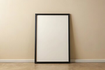 Clean black thin frame mock up on beige wall background