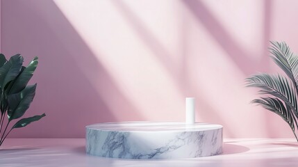 Background podium product display 3D stand platform marble stone. Product podium background stage cosmetic generative ai