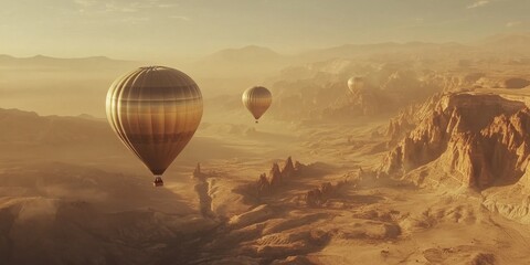 Romantic Golden Hot Air Balloon: Abstract Valentine's Day Dream Design. Elegant Minimalist Composition with Sky, Flight, and Aspirations. Versatile Template for Posters, UI, Web, and Marketing Project