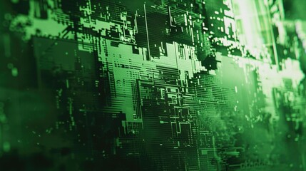 Green abstract digital art, featuring dynamic shapes and a lively visual theme.