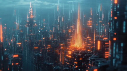 Fototapeta premium Futuristic Cityscape with Glowing Towers