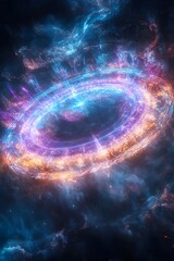 Obraz premium Majestic Galactic Halo Encircling Radiant Quantum in Dreamlike Deep Space Backdrop
