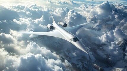 Supersonic Jet Flying Above Clouds and Mountains