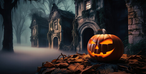 A highly detailed and realistic macro photography closeup of a spooky Halloween-themed forest backdrop at night